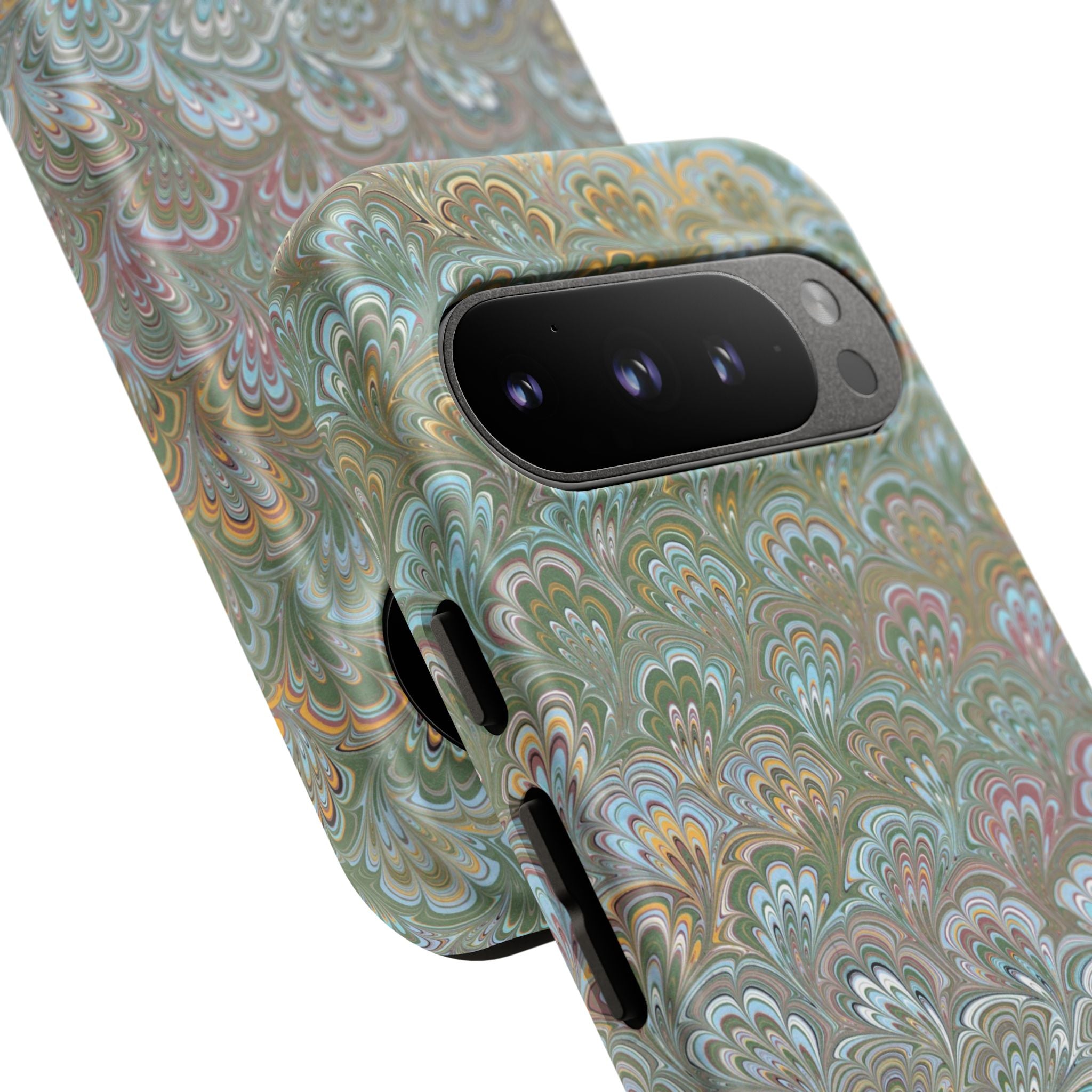 Blue and Green Feather Marbled Phone Case — Dual Layer - Tough Protective Phone Cover