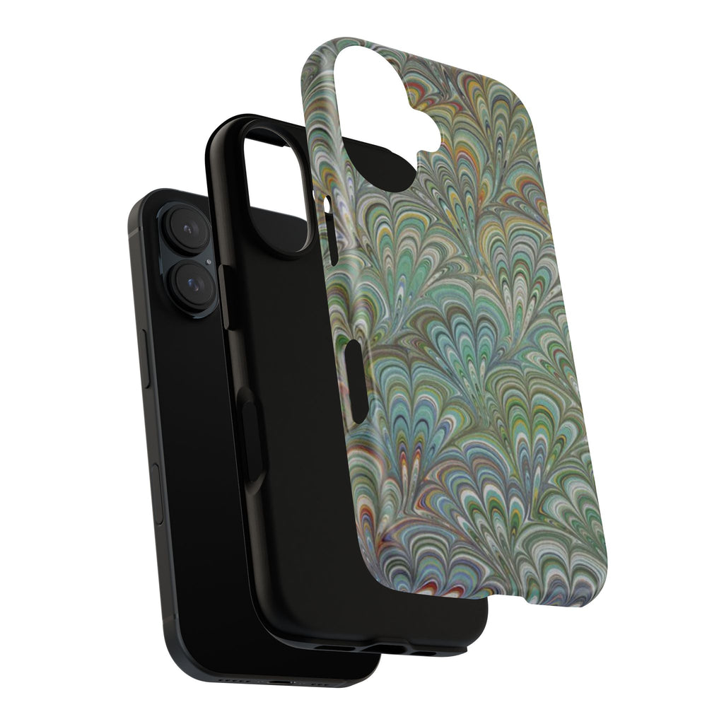 Green Marbled Peacock Durable Phone Case - Matte or Glossy