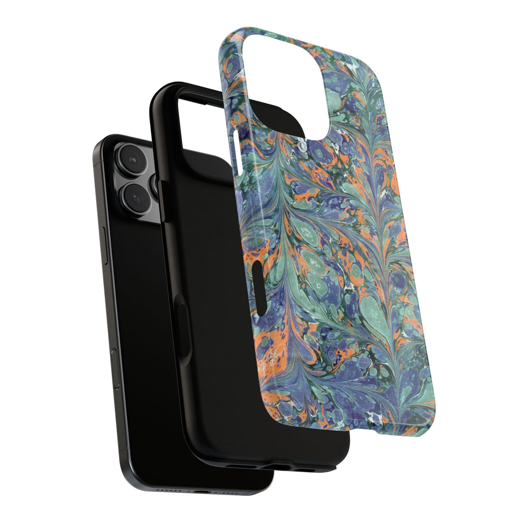 Green, Lavender + Orange Vintage Italian Marble Design - Dual Layer Phone Cases