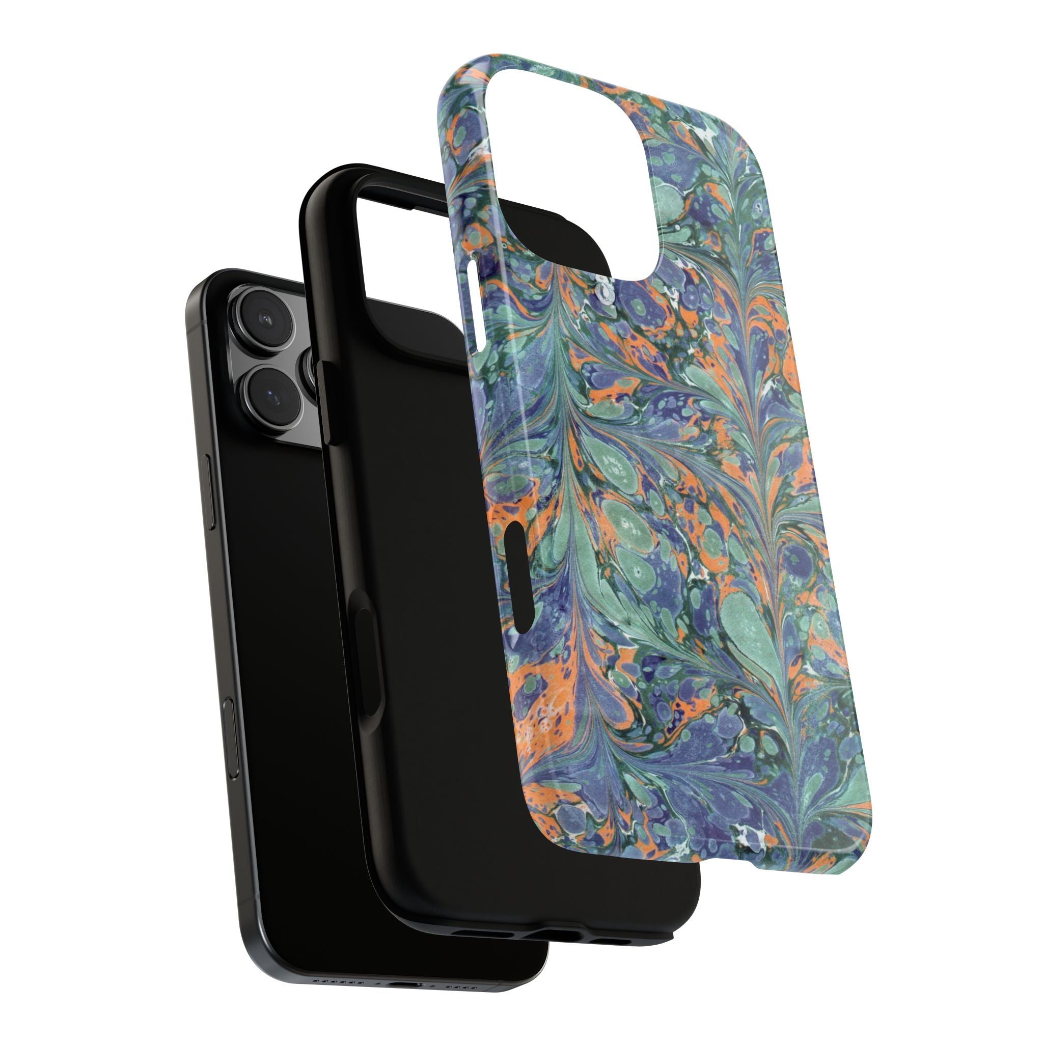 Green, Lavender + Orange Vintage Italian Marble Design - Dual Layer Phone Cases