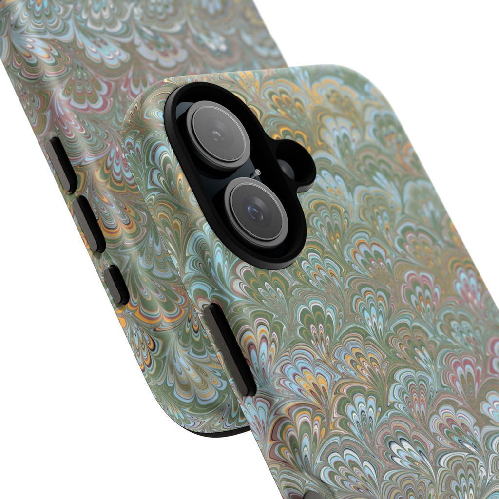 Blue and Green Feather Marbled Phone Case — Dual Layer - Tough Protective Phone Cover