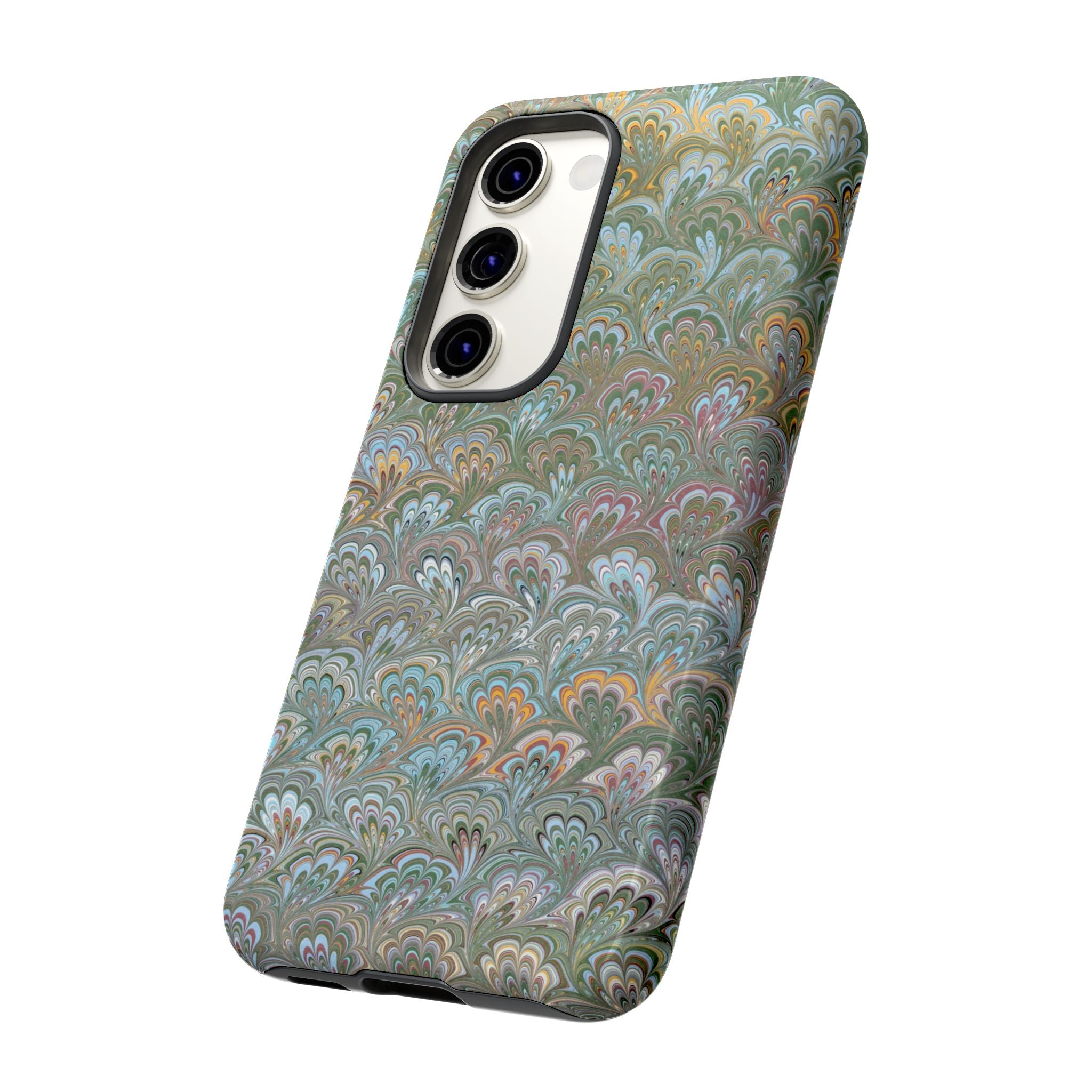 Blue and Green Feather Marbled Phone Case — Dual Layer - Tough Protective Phone Cover