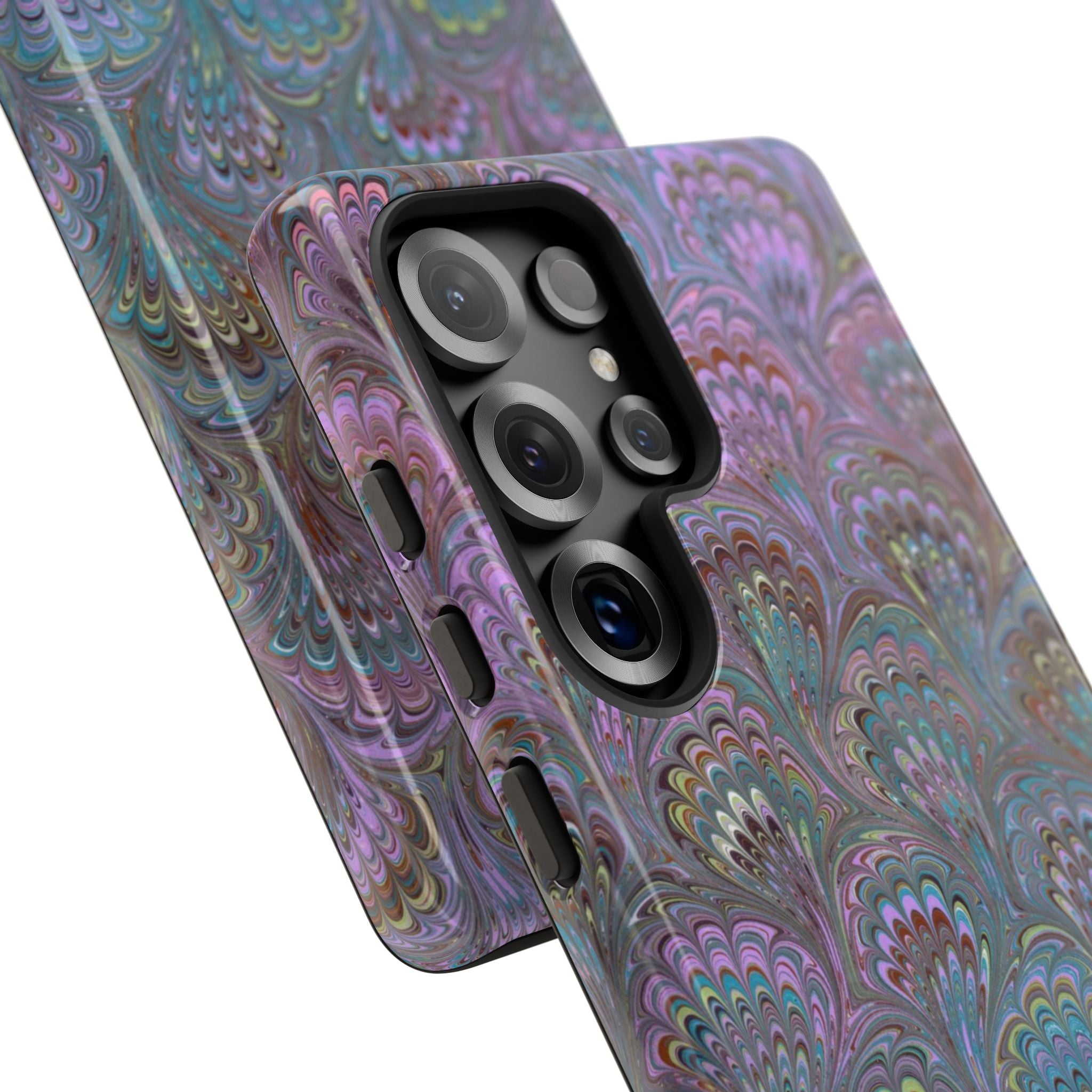 Lavender Marbled Peacock Durable Phone Case - Matte or Glossy