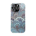 Marbled Feather Blue, White + Burgundy Swirl - Single Layer Slim Phone Case