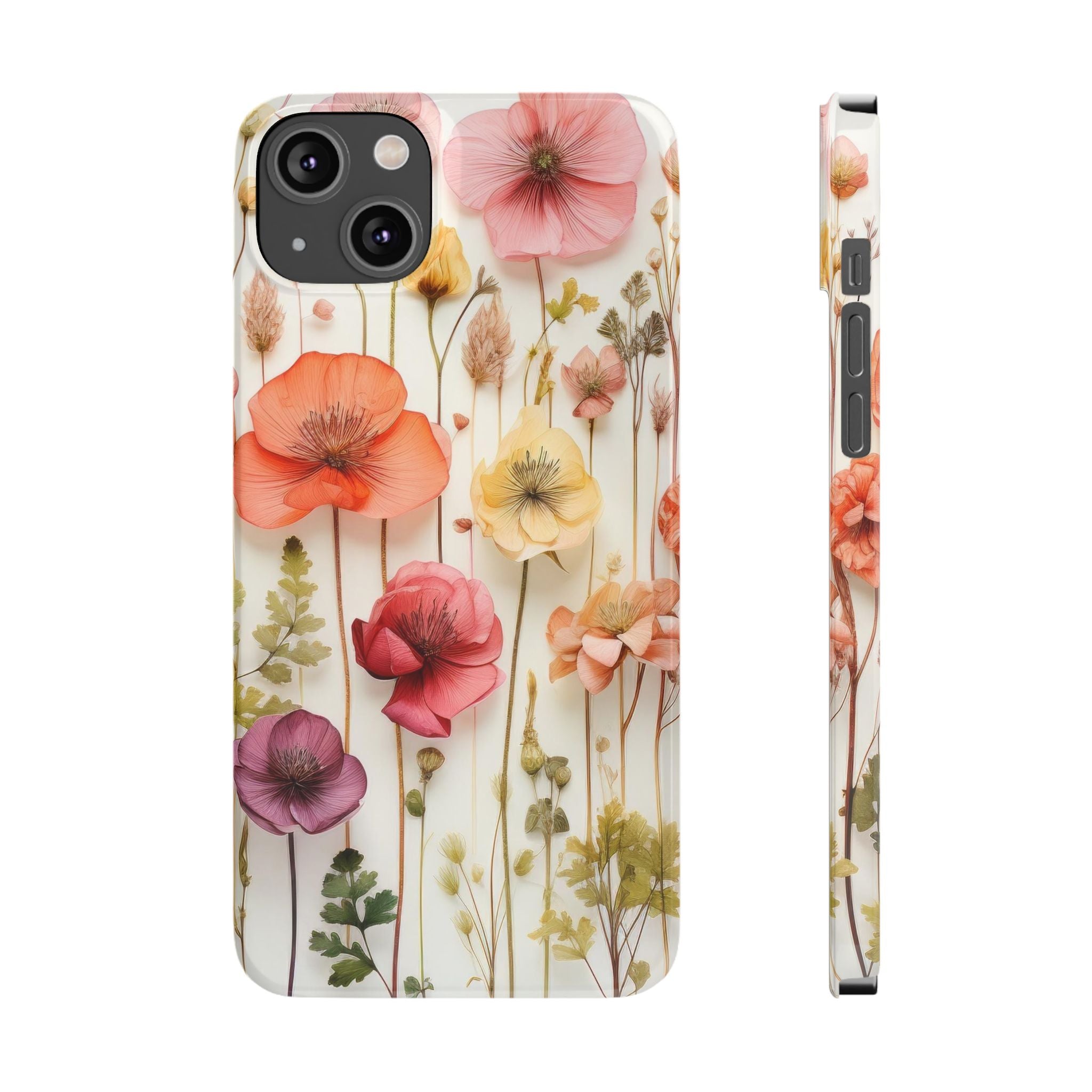 Slim Phone Case - Pink Floral Pressed Flowers iPhone 17 and Other Sizes - Glossy Finish