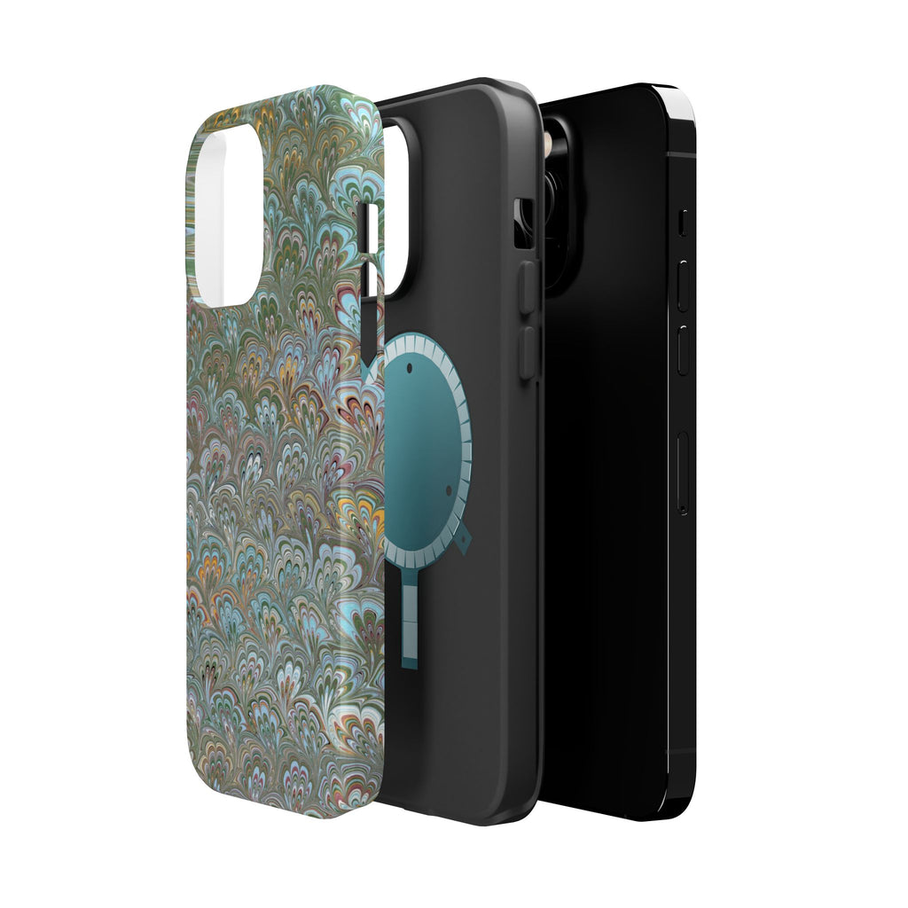 Green, Blue, + White Marbled Peacock - Dual Layer MAG SAFE Phone Case