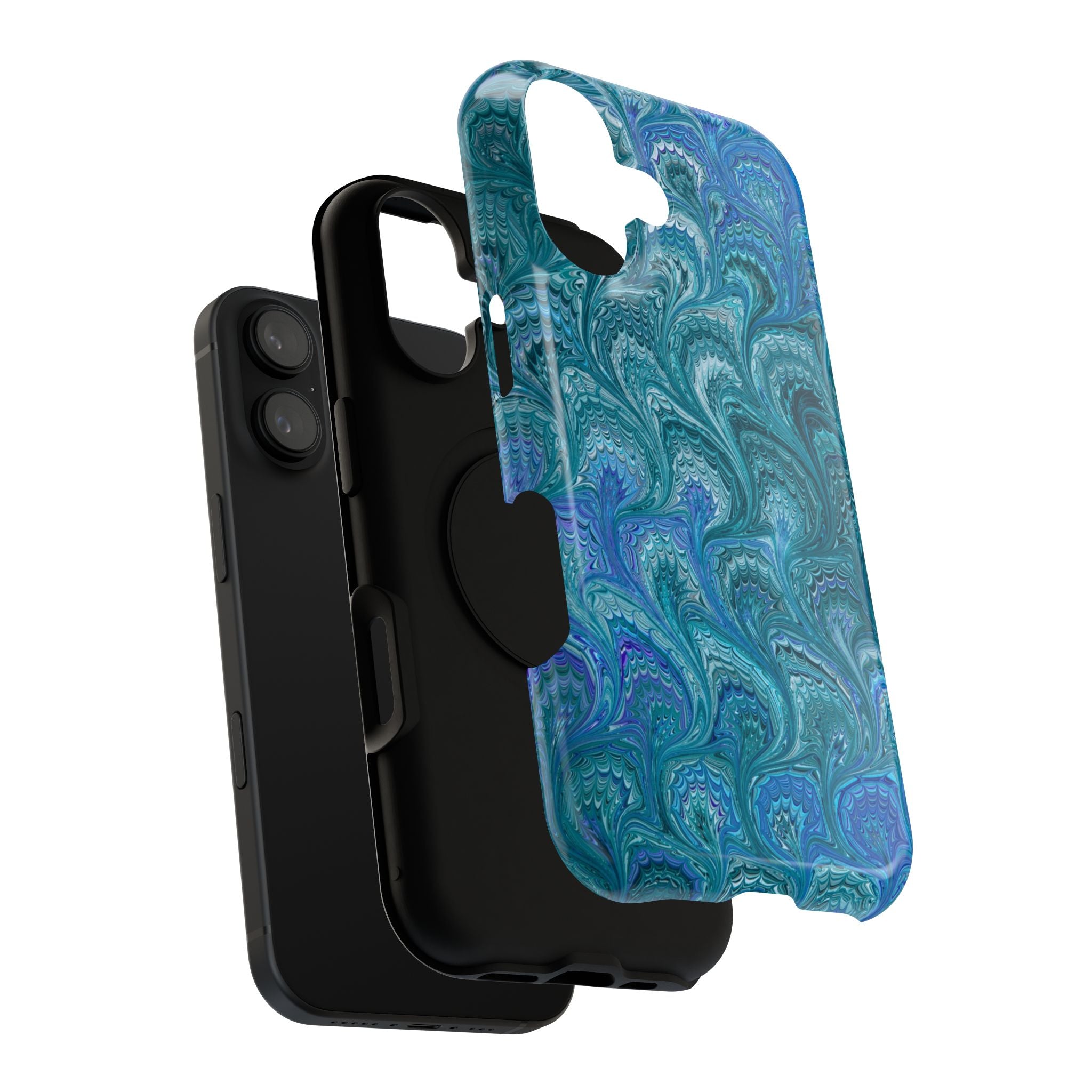 Aqua, Blue, Green Marble - Impact-Resistant Durable - Dual Phone Case Design
