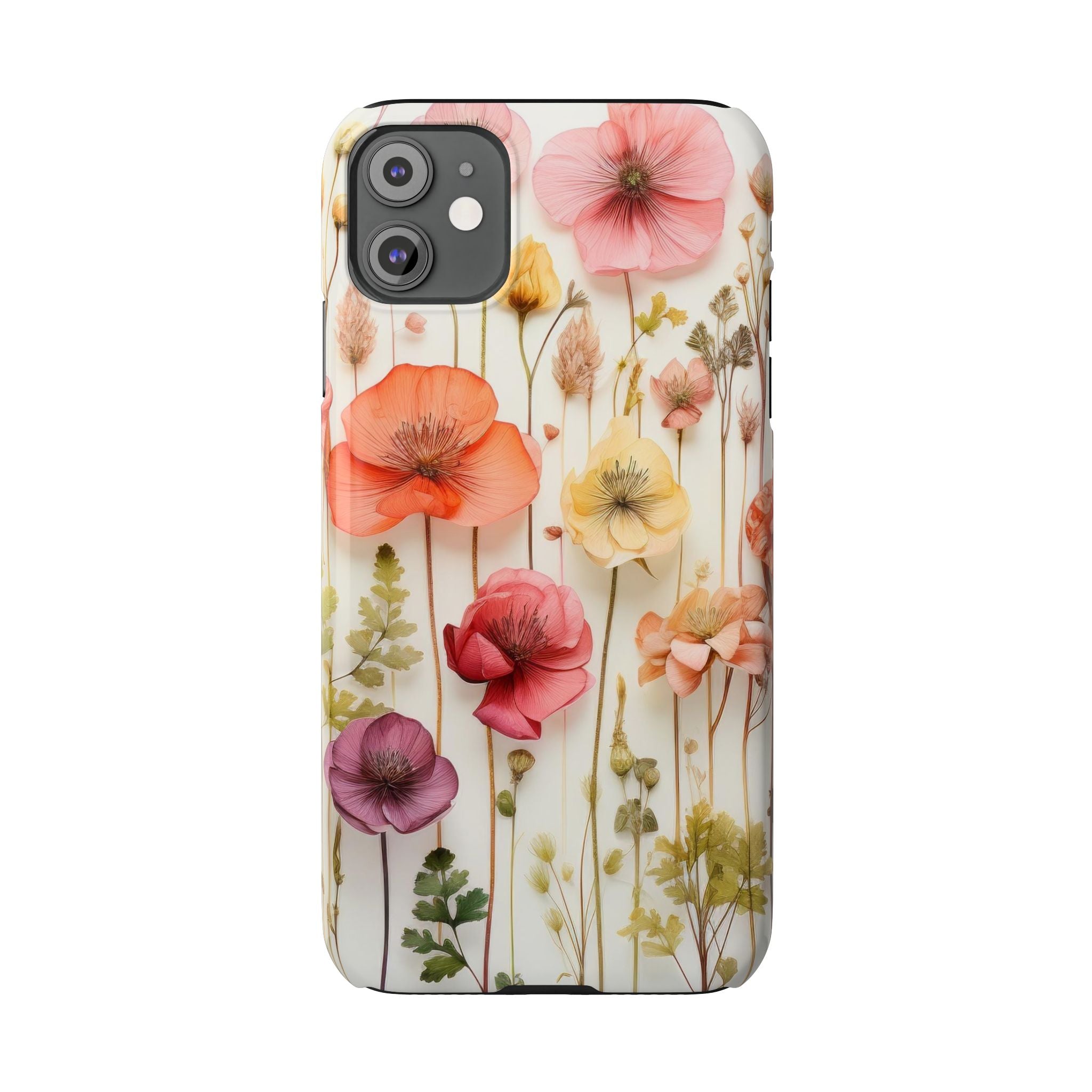 Slim Phone Case - Pink Floral Pressed Flowers iPhone 17 and Other Sizes - Glossy Finish
