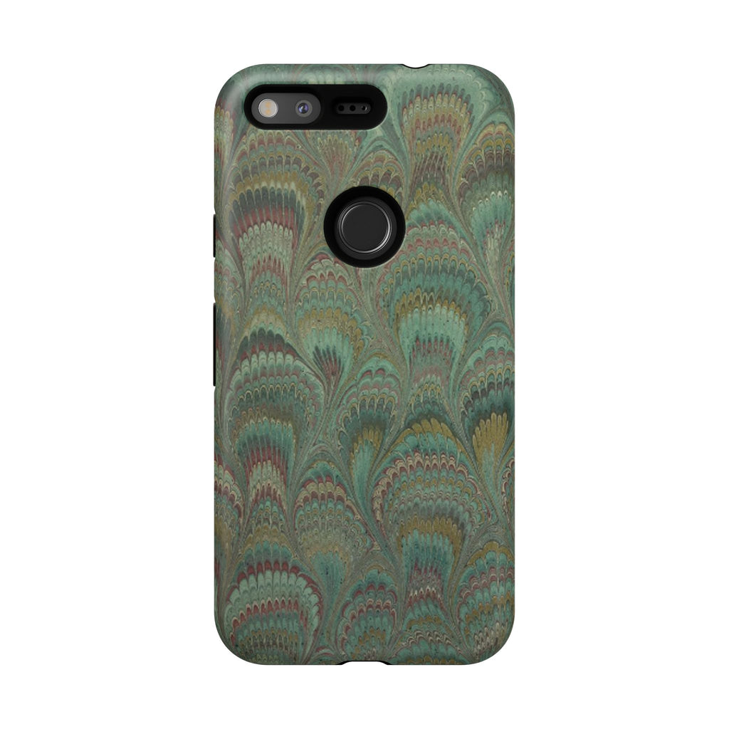 Marbled Peacock Durable Phone Case - Olive Green and Brown - Matte or Glossy