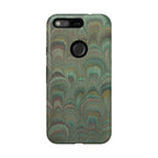 Marbled Peacock Durable Phone Case - Olive Green and Brown - Matte or Glossy