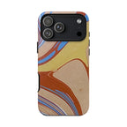Burnt Orange, Yellow, and Blue Florentine Design Durable Phone Case - Dual Layer - Matte or Glossy