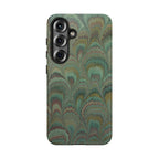 Marbled Peacock Durable Phone Case - Olive Green and Brown - Matte or Glossy