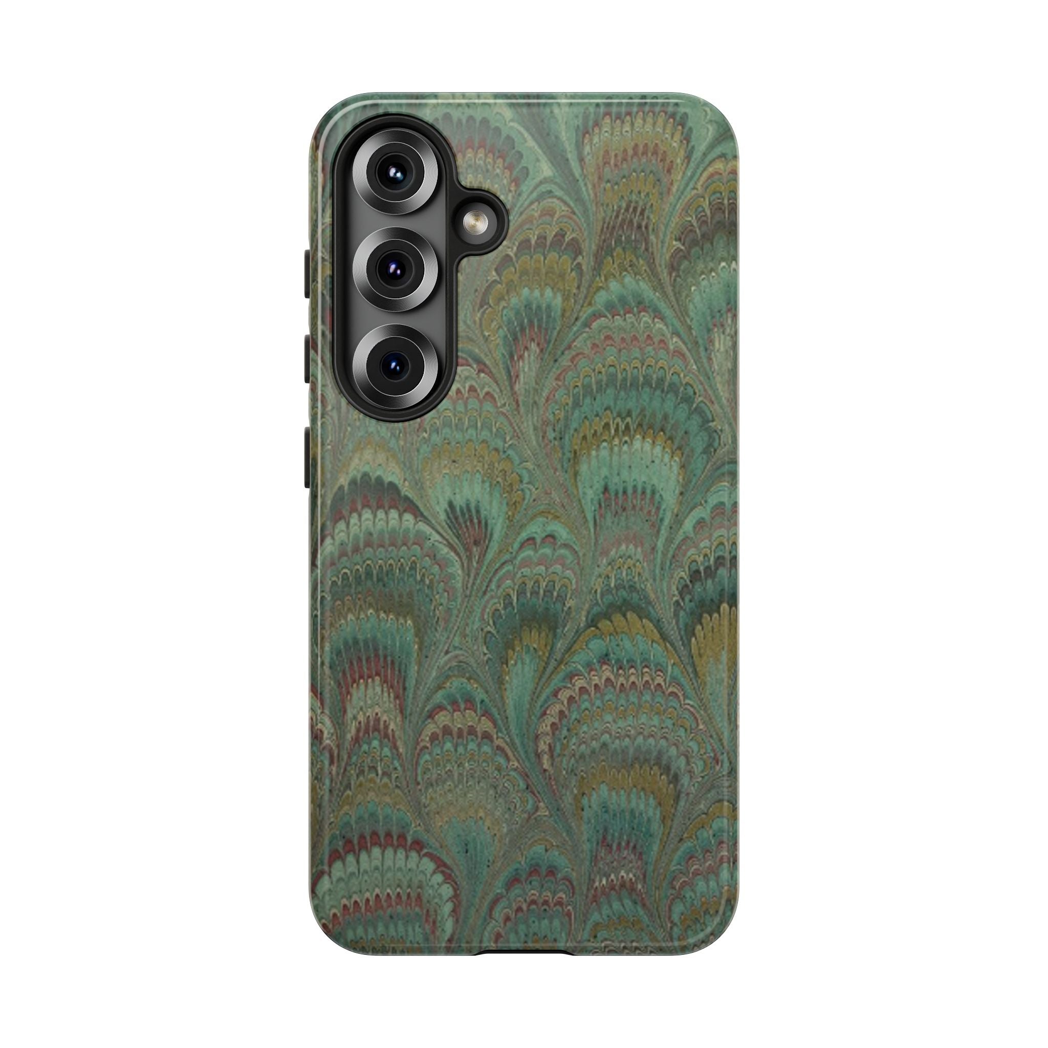 Marbled Peacock Durable Phone Case - Olive Green and Brown - Matte or Glossy