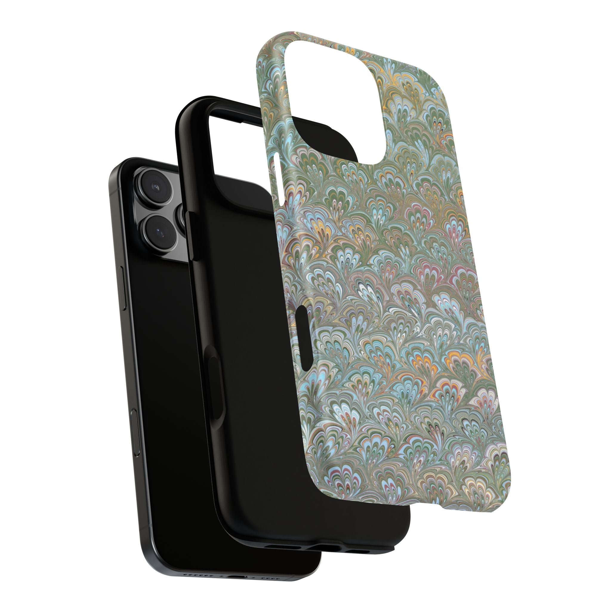 Blue and Green Feather Marbled Phone Case — Dual Layer - Tough Protective Phone Cover