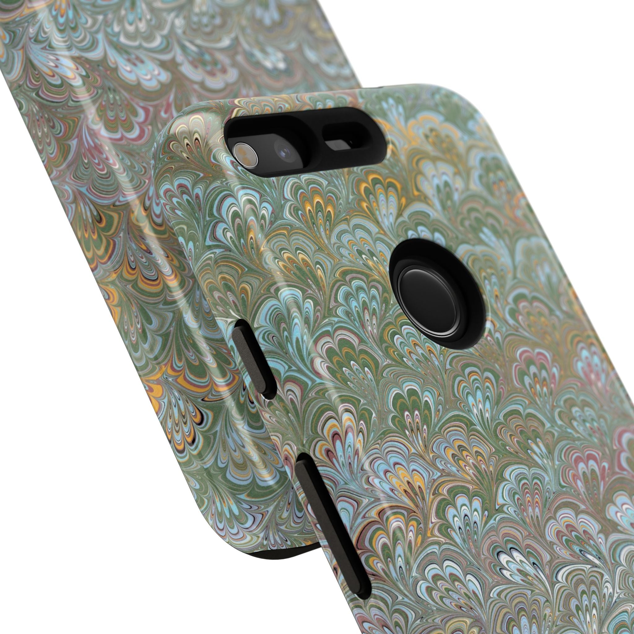 Blue and Green Feather Marbled Phone Case — Dual Layer - Tough Protective Phone Cover