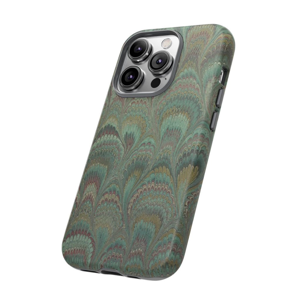 Marbled Peacock Durable Phone Case - Olive Green and Brown - Matte or Glossy