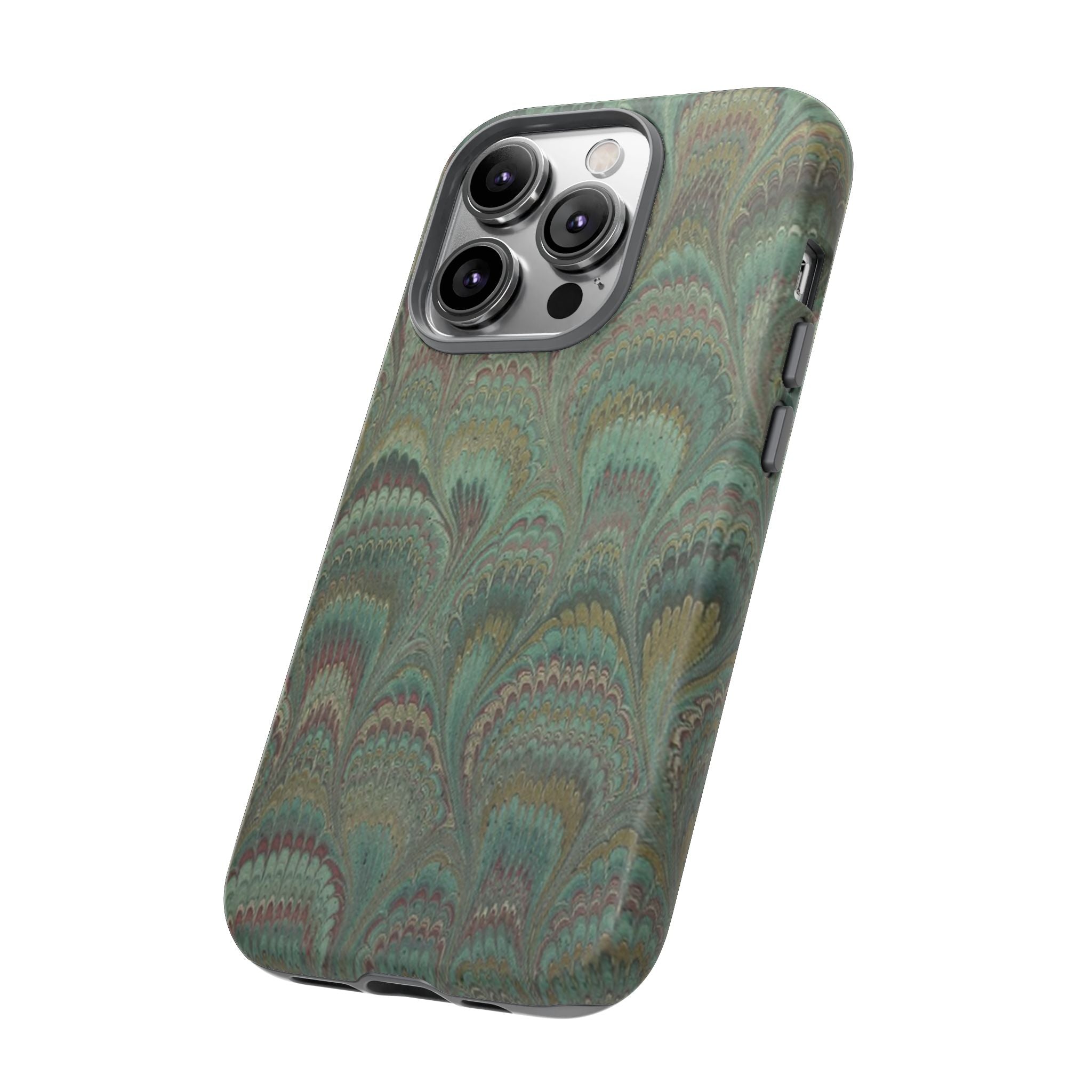 Marbled Peacock Durable Phone Case - Olive Green and Brown - Matte or Glossy
