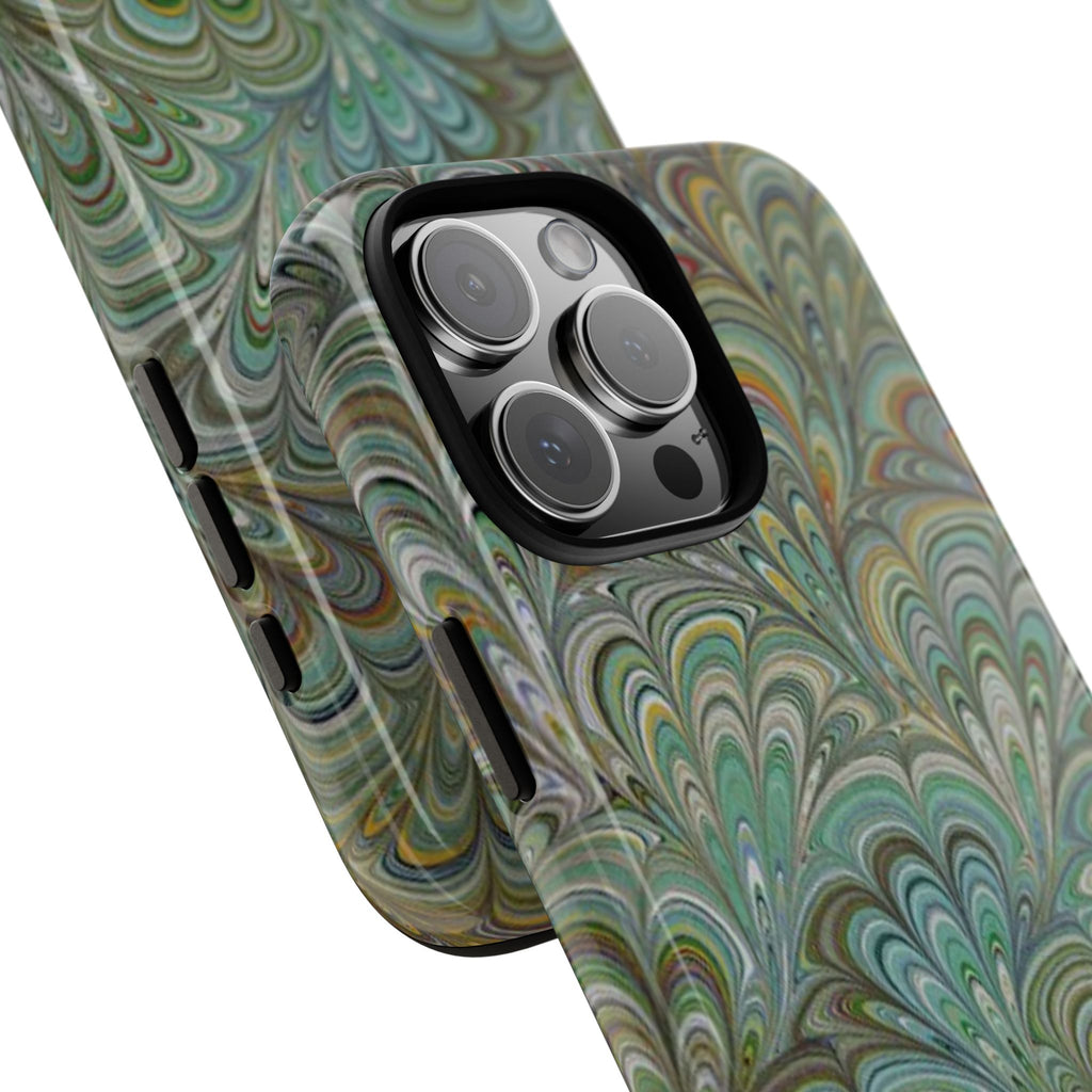 Green Marbled Peacock Durable Phone Case - Matte or Glossy