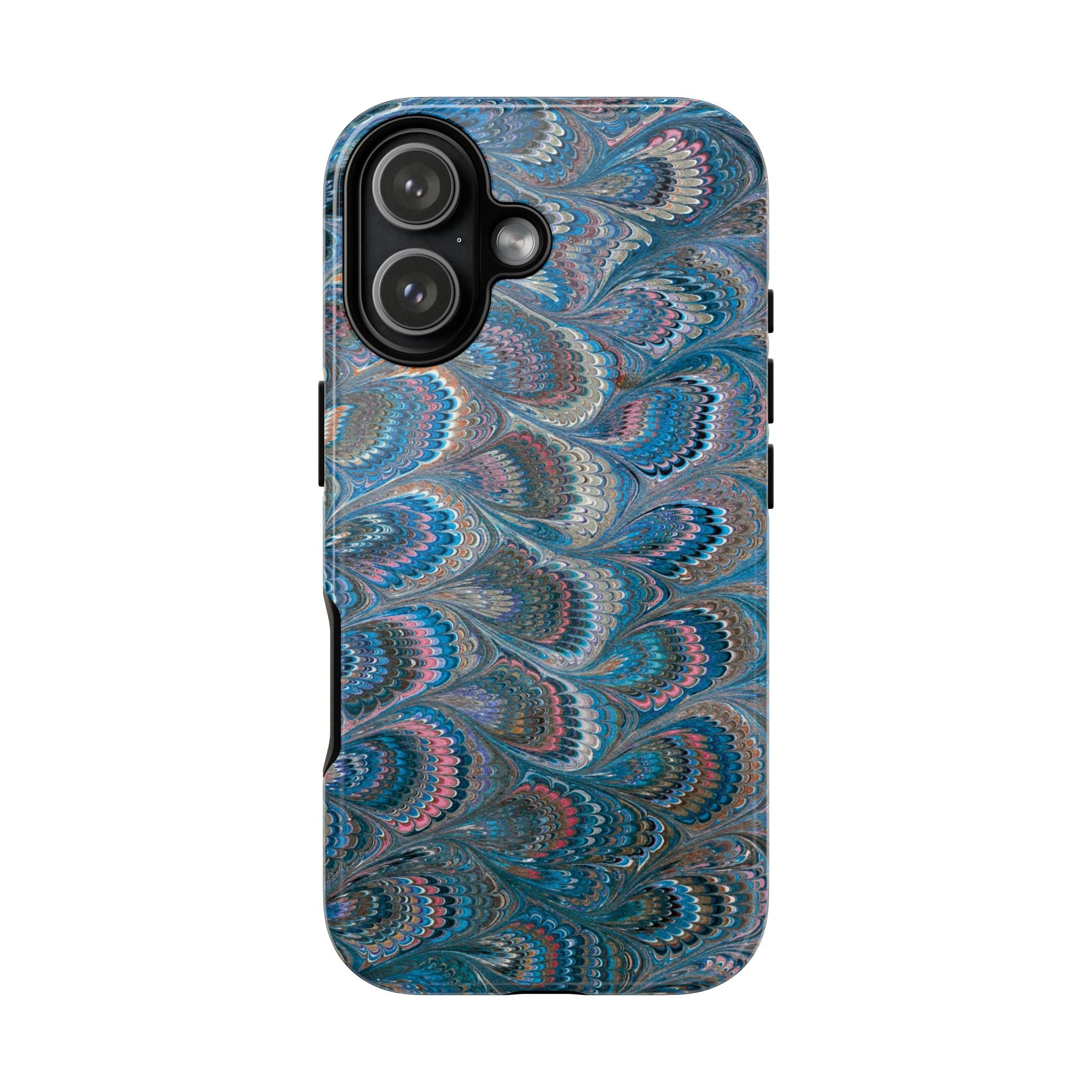 Blue + Pink Feather Vintage Italian Marble Design - Dual Layer Phone Cases