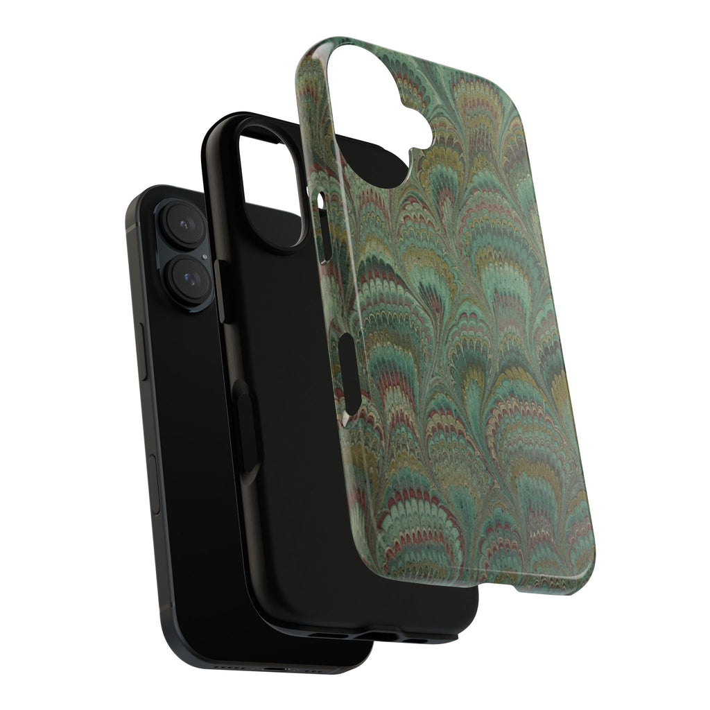 Marbled Peacock Durable Phone Case - Olive Green and Brown - Matte or Glossy