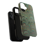 Marbled Peacock Durable Phone Case - Olive Green and Brown - Matte or Glossy
