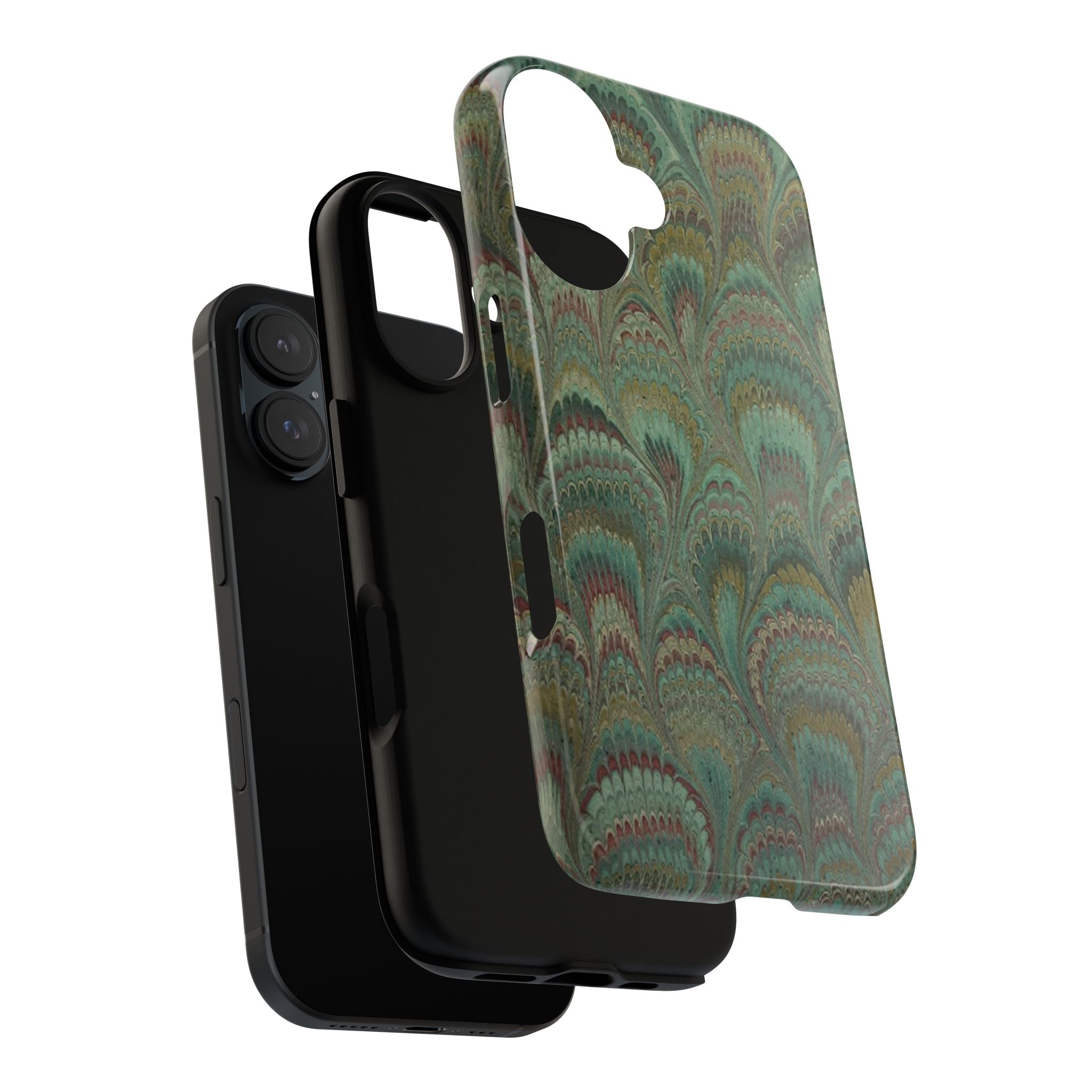 Marbled Peacock Durable Phone Case - Olive Green and Brown - Matte or Glossy