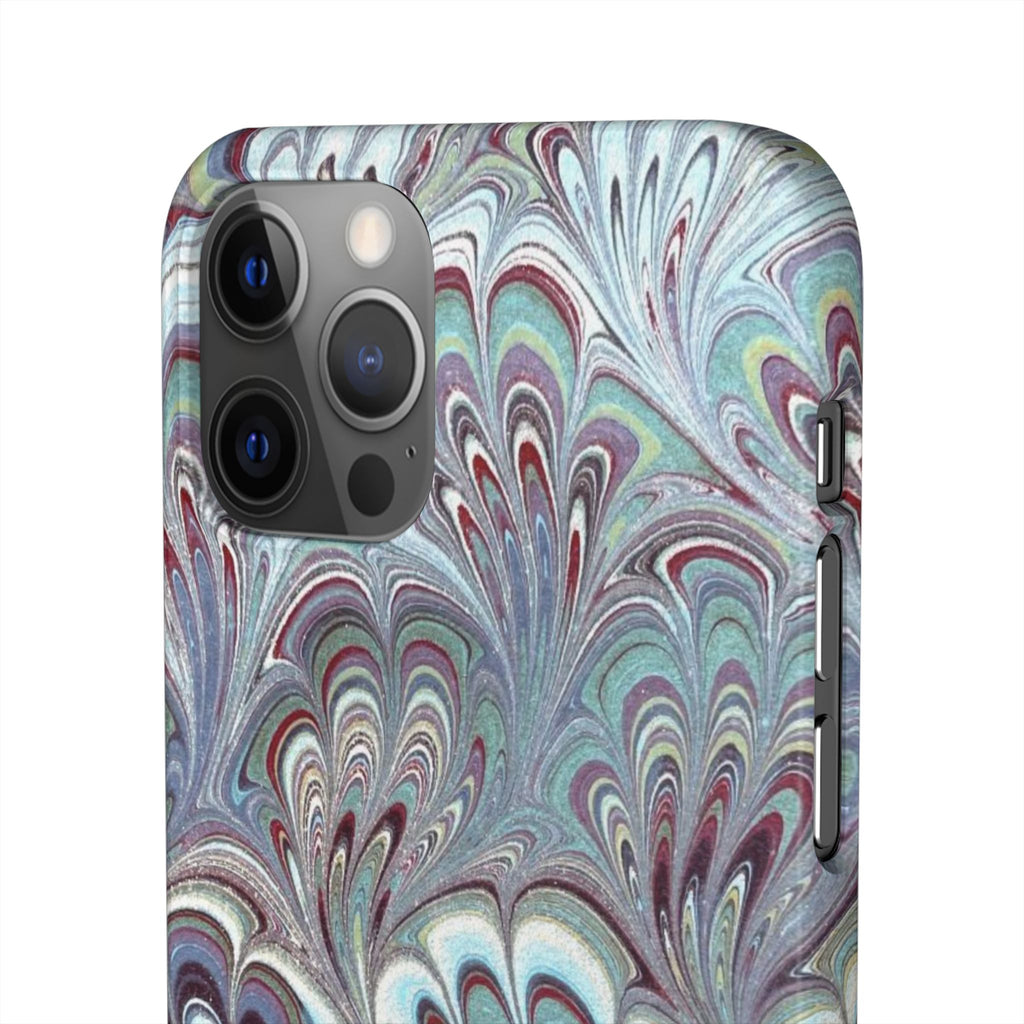 Marbled Feather Blue, White + Burgundy Swirl - Single Layer Slim Phone Case
