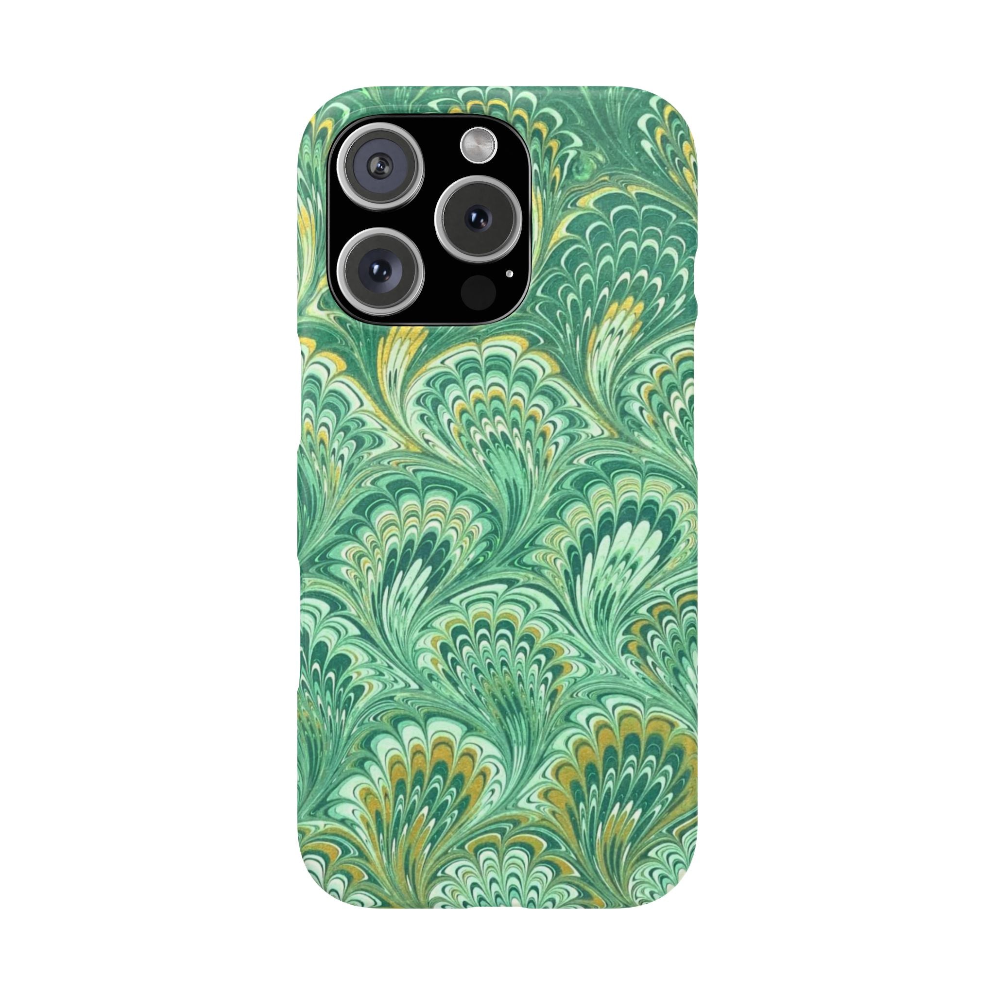 Marbled Feather Green Swirl - Single Layer Slim Phone Case
