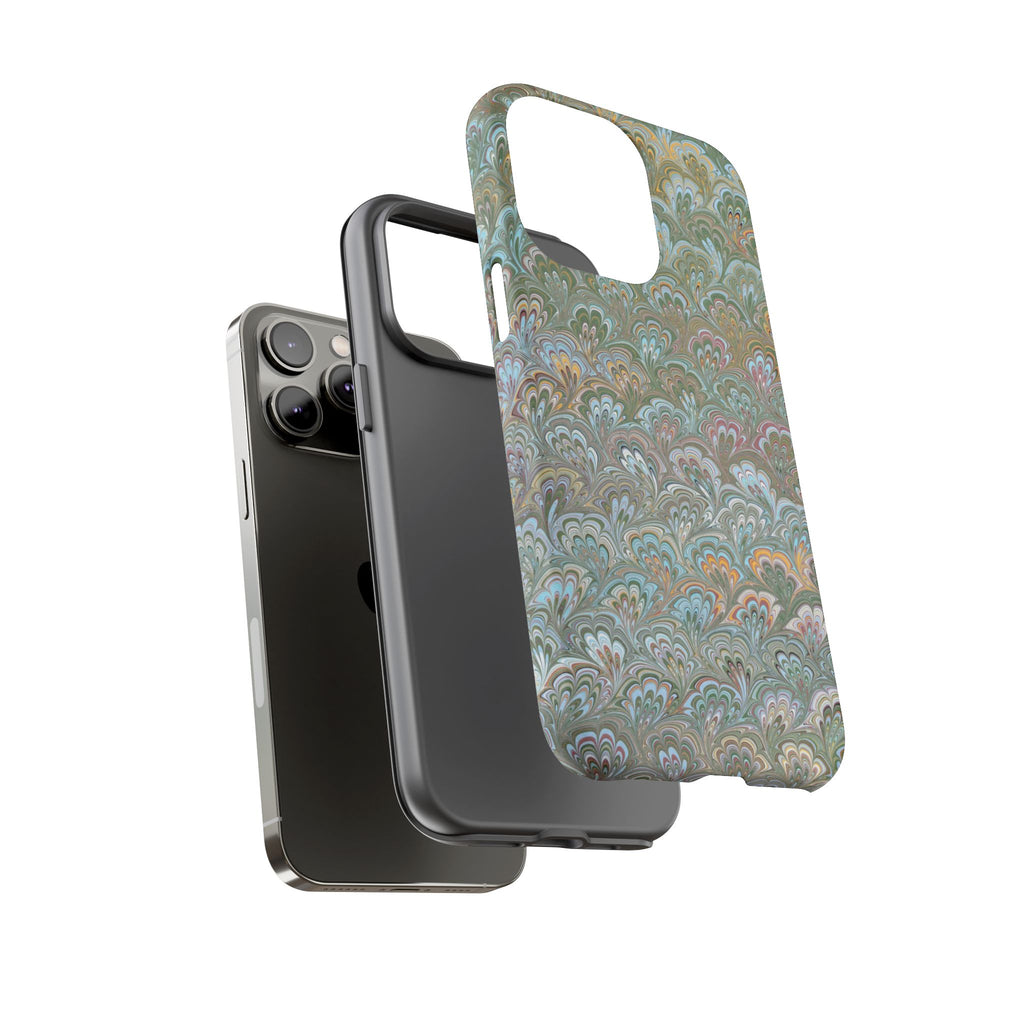 Blue and Green Feather Marbled Phone Case — Dual Layer - Tough Protective Phone Cover