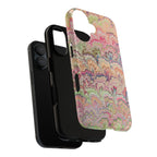 Pastel Pink + Green Feather Marbled Phone Case - Dual Layer Phone Cover