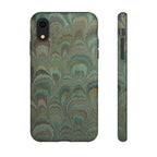 Marbled Peacock Durable Phone Case - Olive Green and Brown - Matte or Glossy
