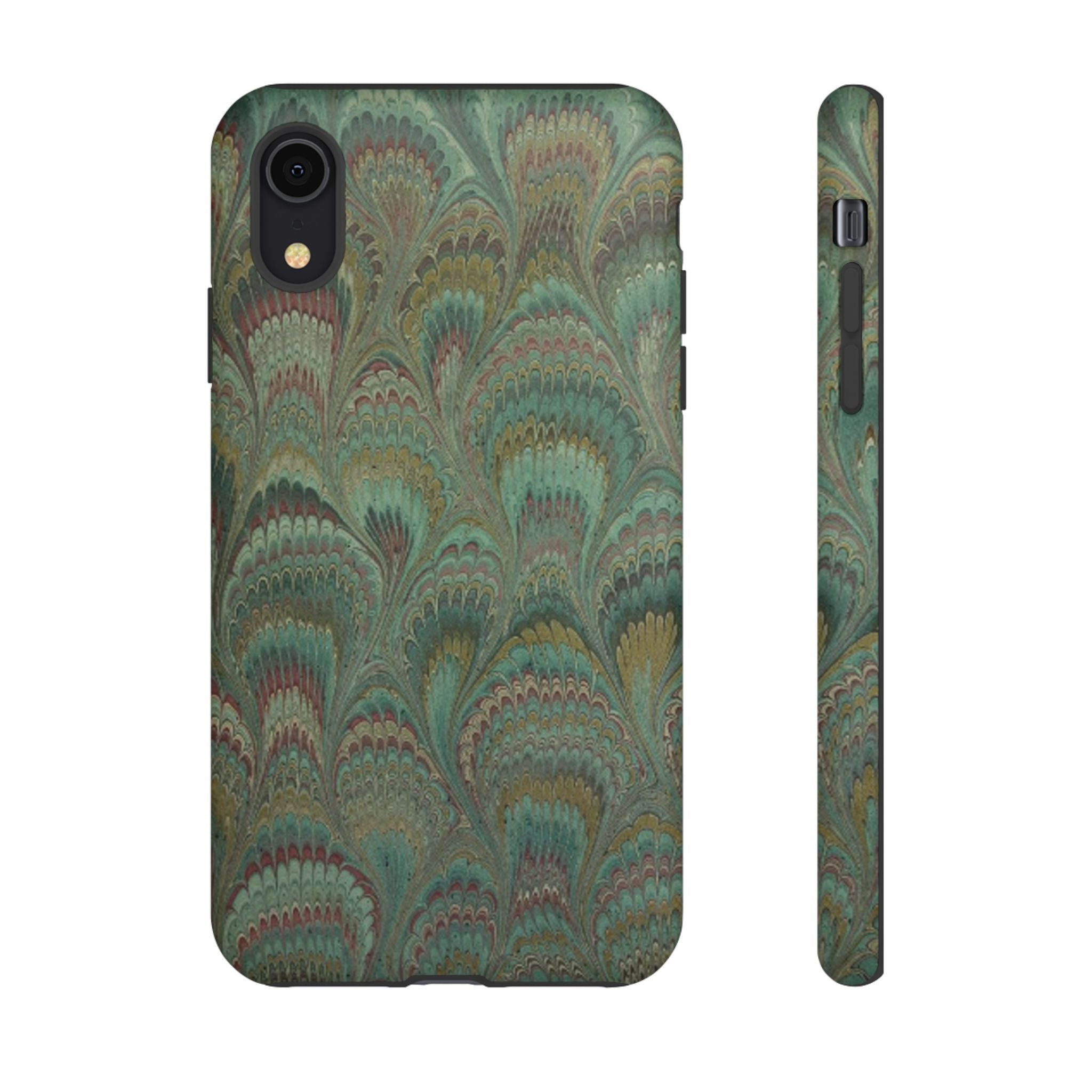 Marbled Peacock Durable Phone Case - Olive Green and Brown - Matte or Glossy