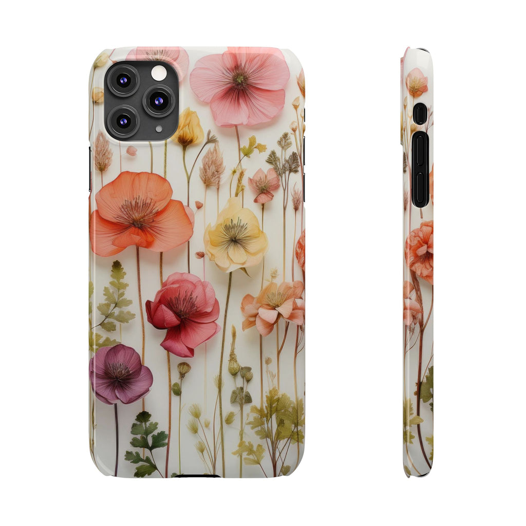 Slim Phone Case - Pink Floral Pressed Flowers iPhone 17 and Other Sizes - Glossy Finish