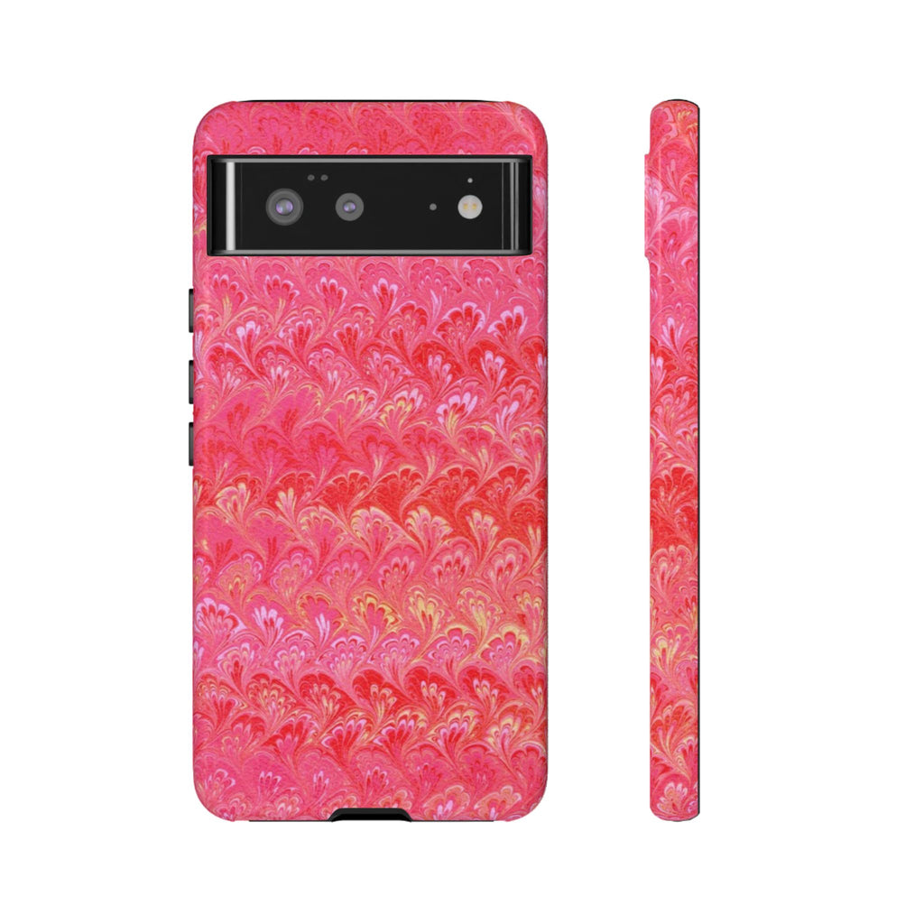 Pink and Gold Marbled Peacock Durable Phone Case - Olive Green and Brown - Matte or Glossy