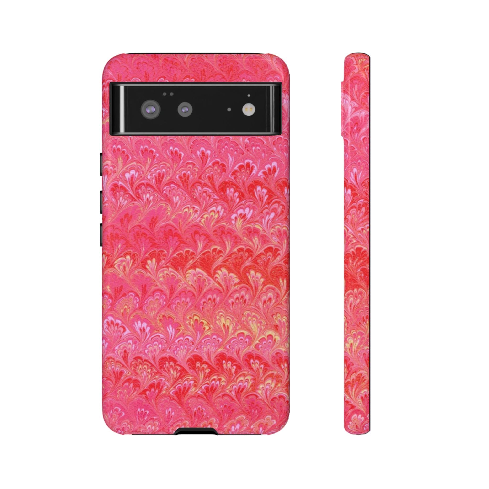 Pink and Gold Marbled Peacock Durable Phone Case - Olive Green and Brown - Matte or Glossy