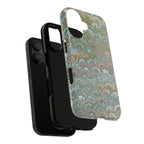 Blue and Green Feather Marbled Phone Case — Dual Layer - Tough Protective Phone Cover