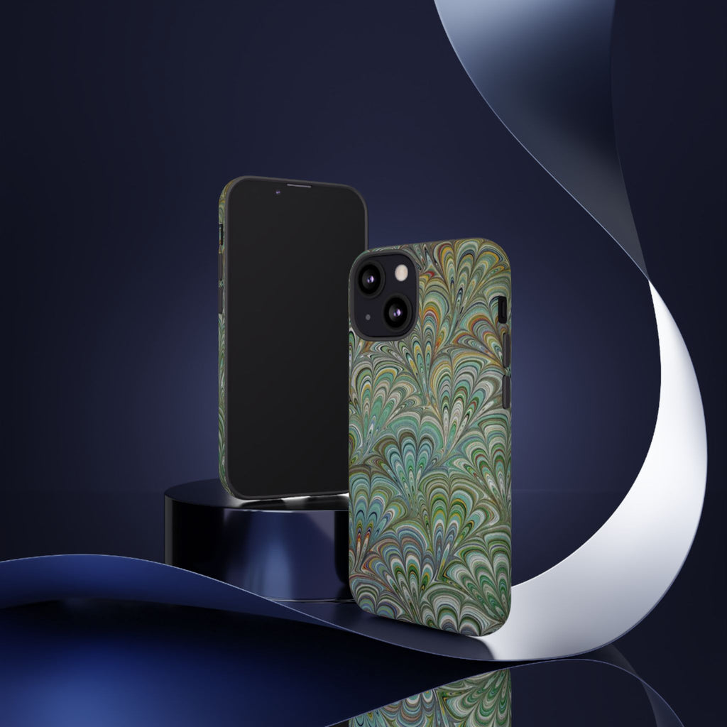 Green Marbled Peacock Durable Phone Case - Matte or Glossy