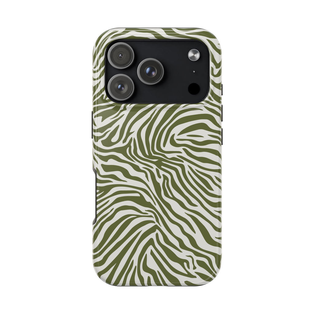Zebra Print Olive + White - Dual Layer Phone Case
