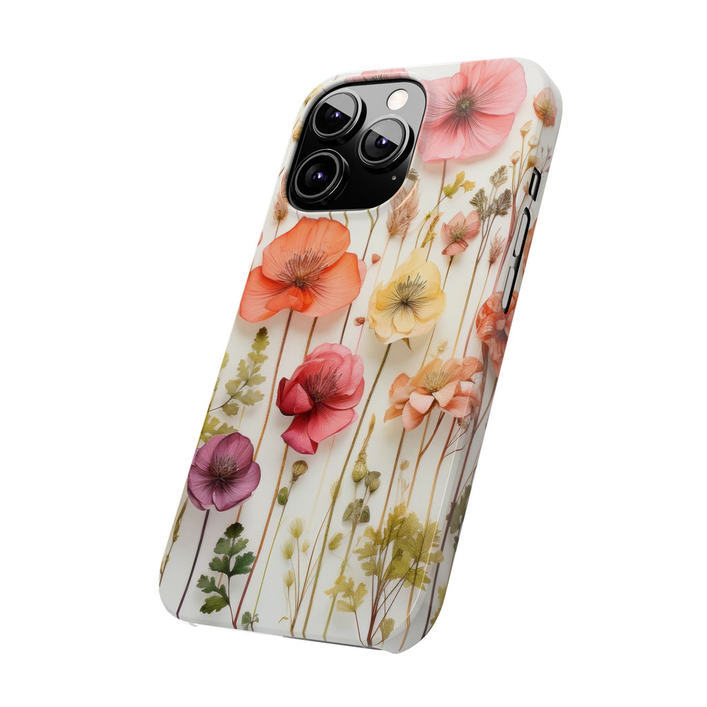 Slim Phone Case - Pink Floral Pressed Flowers iPhone 17 and Other Sizes - Glossy Finish