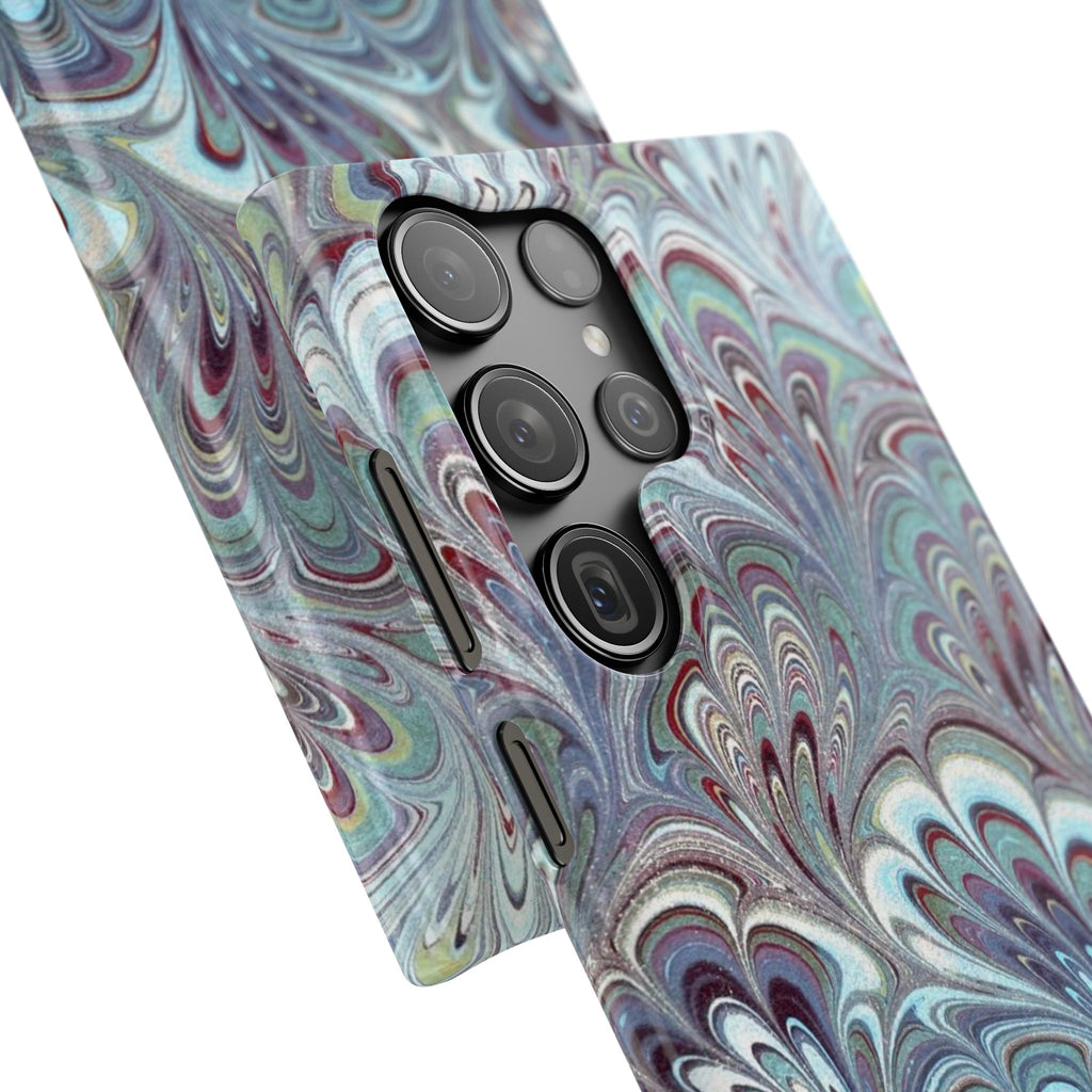 Marbled Feather Blue, White + Burgundy Swirl - Single Layer Slim Phone Case