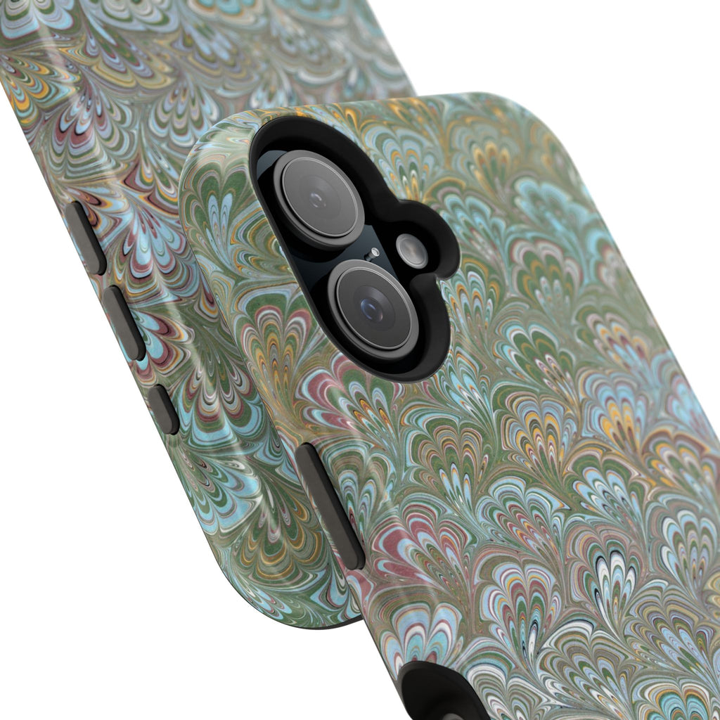 Green, Blue, + White Marbled Peacock - Dual Layer MAG SAFE Phone Case