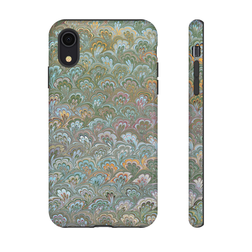 Blue and Green Feather Marbled Phone Case — Dual Layer - Tough Protective Phone Cover