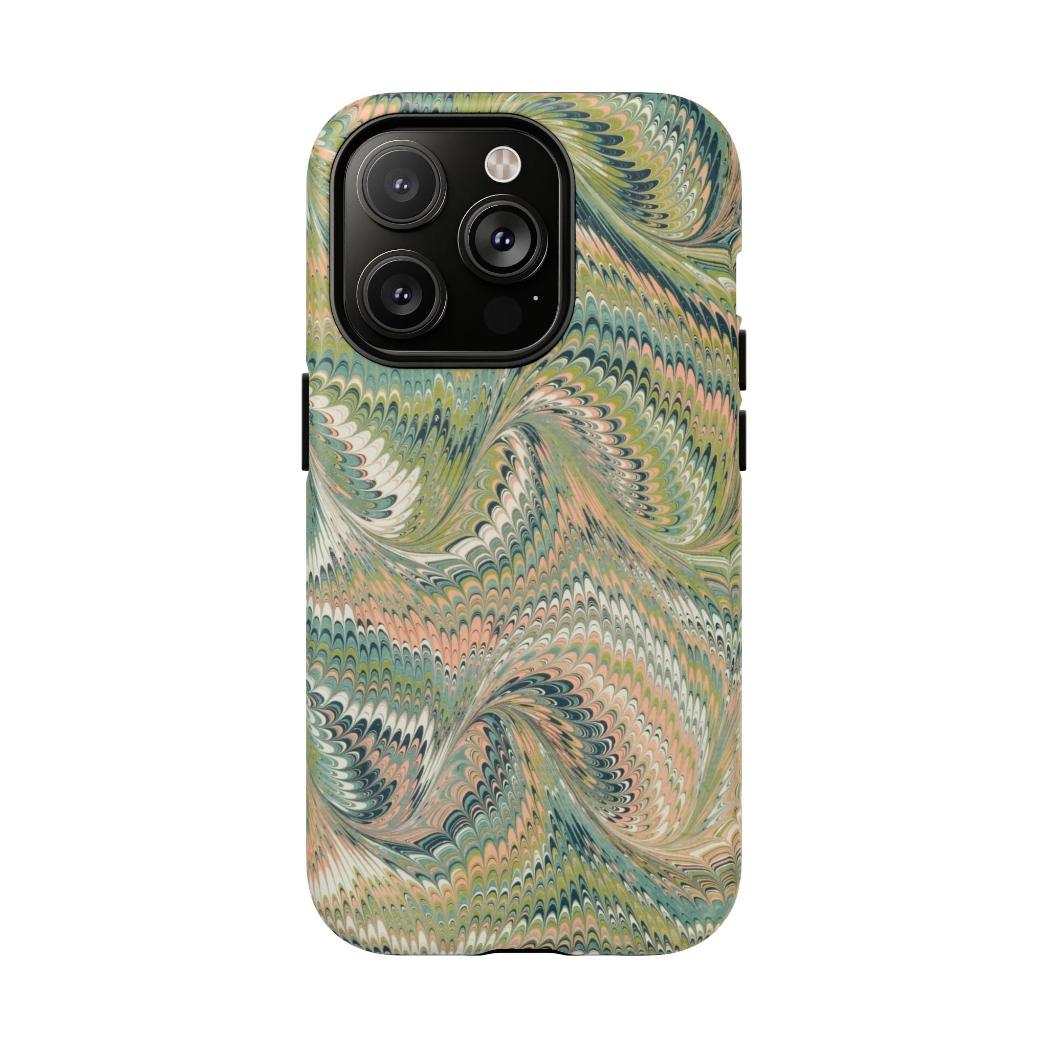 Florentine Marble iPhone Case | Inspired by Florence | Italian Marbled Paper Technique | Artisanal Green Swirl | Dual-Layer Protective Case | Matte or Glossy
