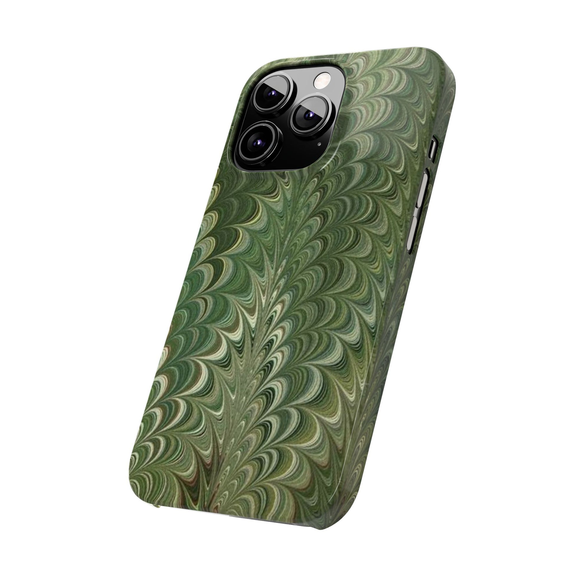 Deep Green Hues of Italian Hand-Painted, Vintage Marbled Paper from Italy Designed Phone Case, iPhone16 Case and all iPhone Cases