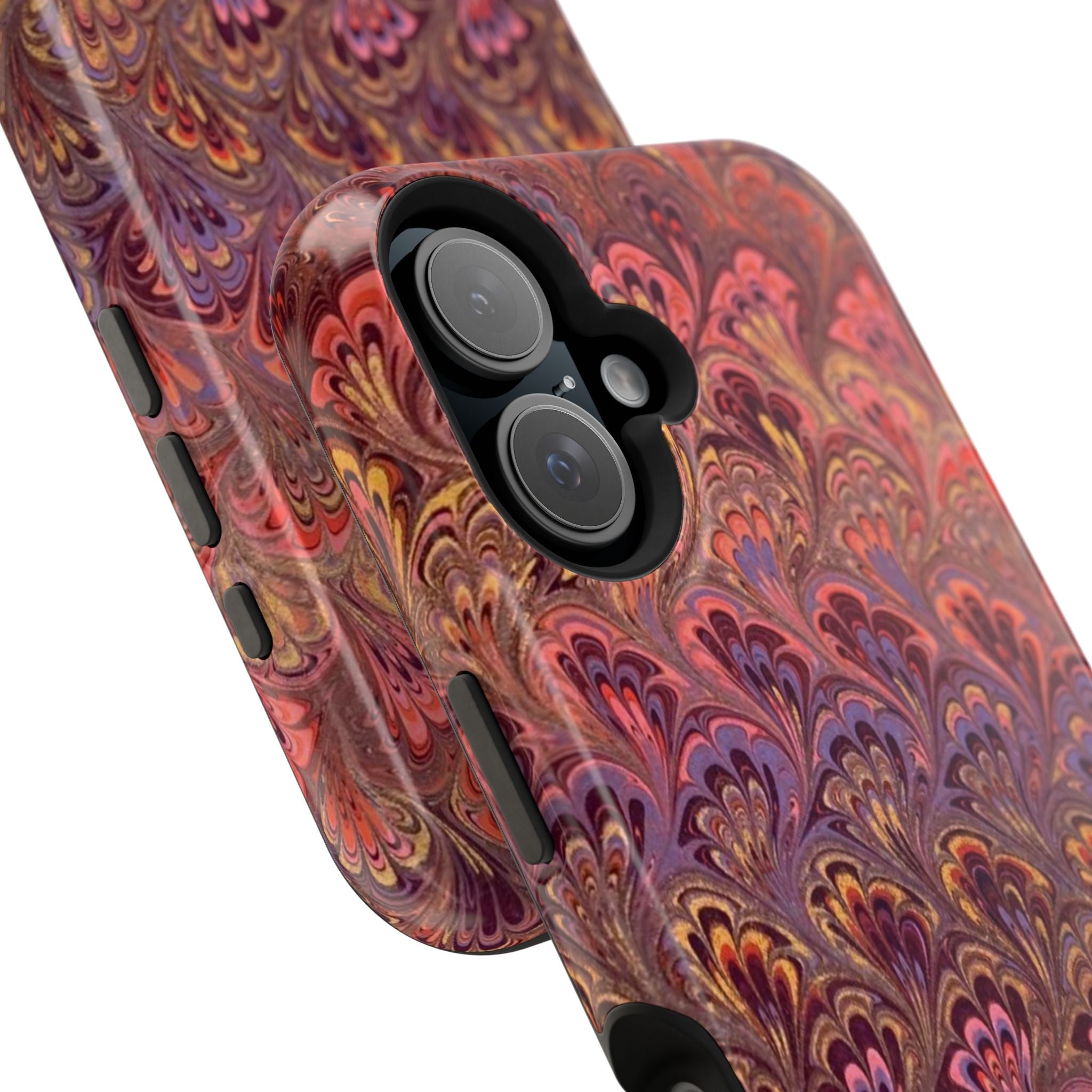 Mag Safe Marble iPhone Case - Red, Burgundy, Lavender & Gold Impact-Resistant