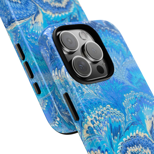Bright Blue + White Marbled - Dual Layer Phone Cover