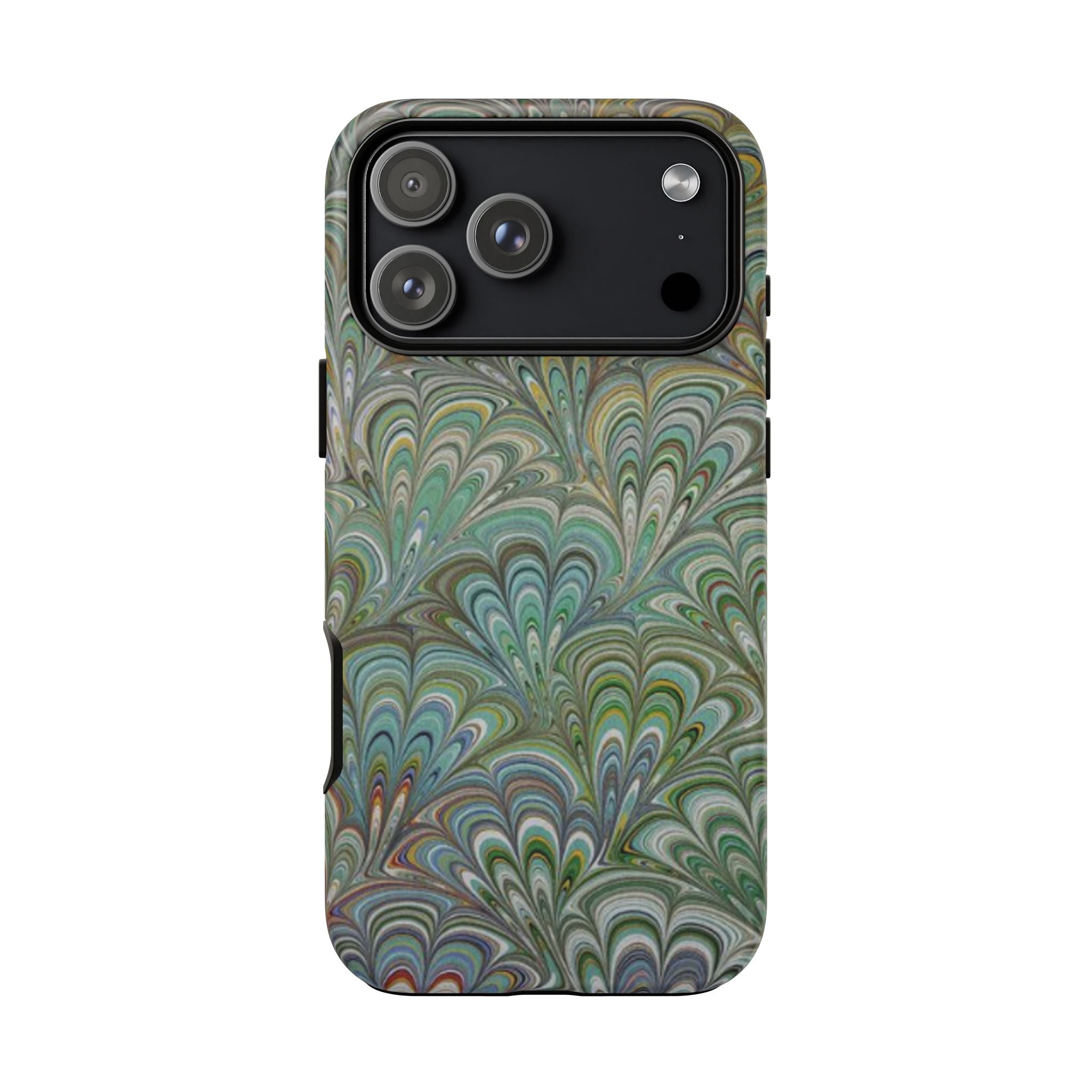 Green Marbled Peacock Durable Phone Case - Olive Green and Brown - Matte or Glossy
