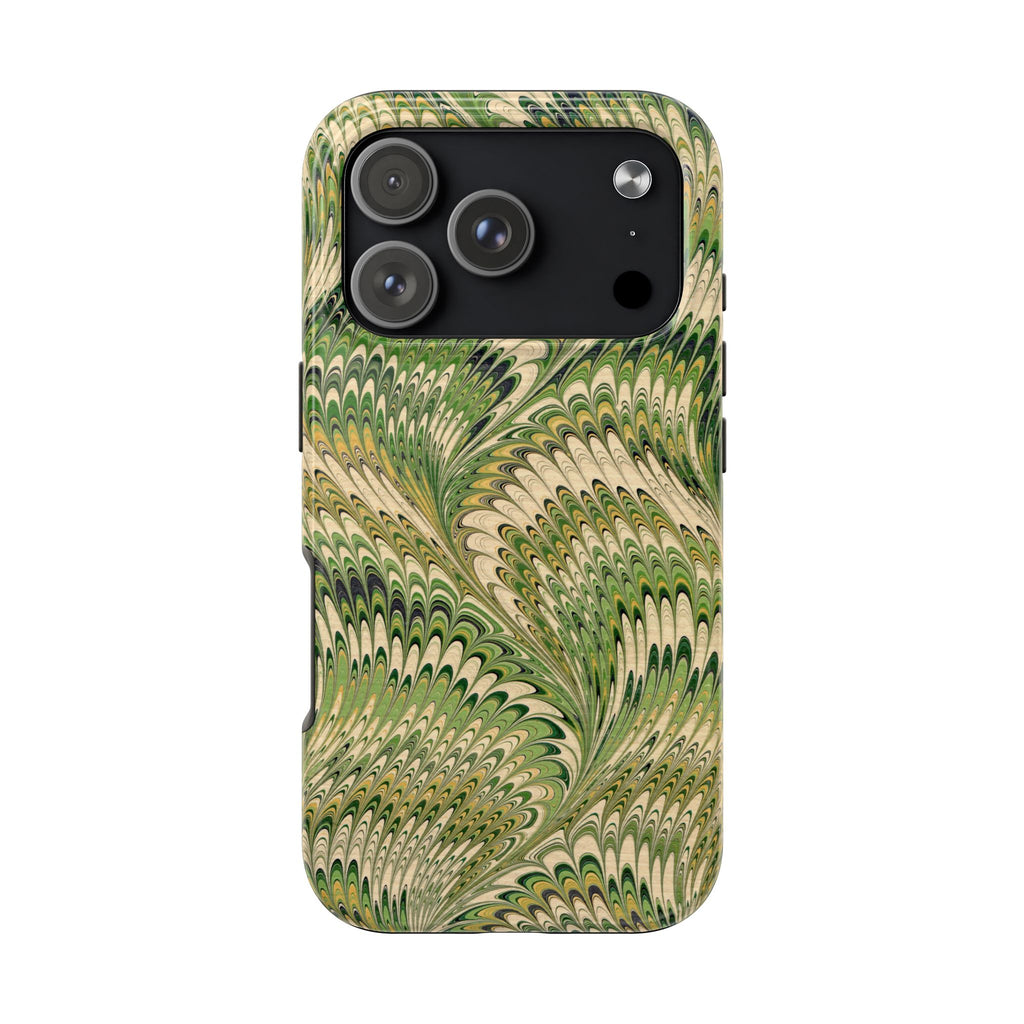 Olive Marbled Feather Tough Phone Case - Dual Layer