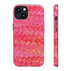 Pink and Gold Marbled Peacock Durable Phone Case - Olive Green and Brown - Matte or Glossy