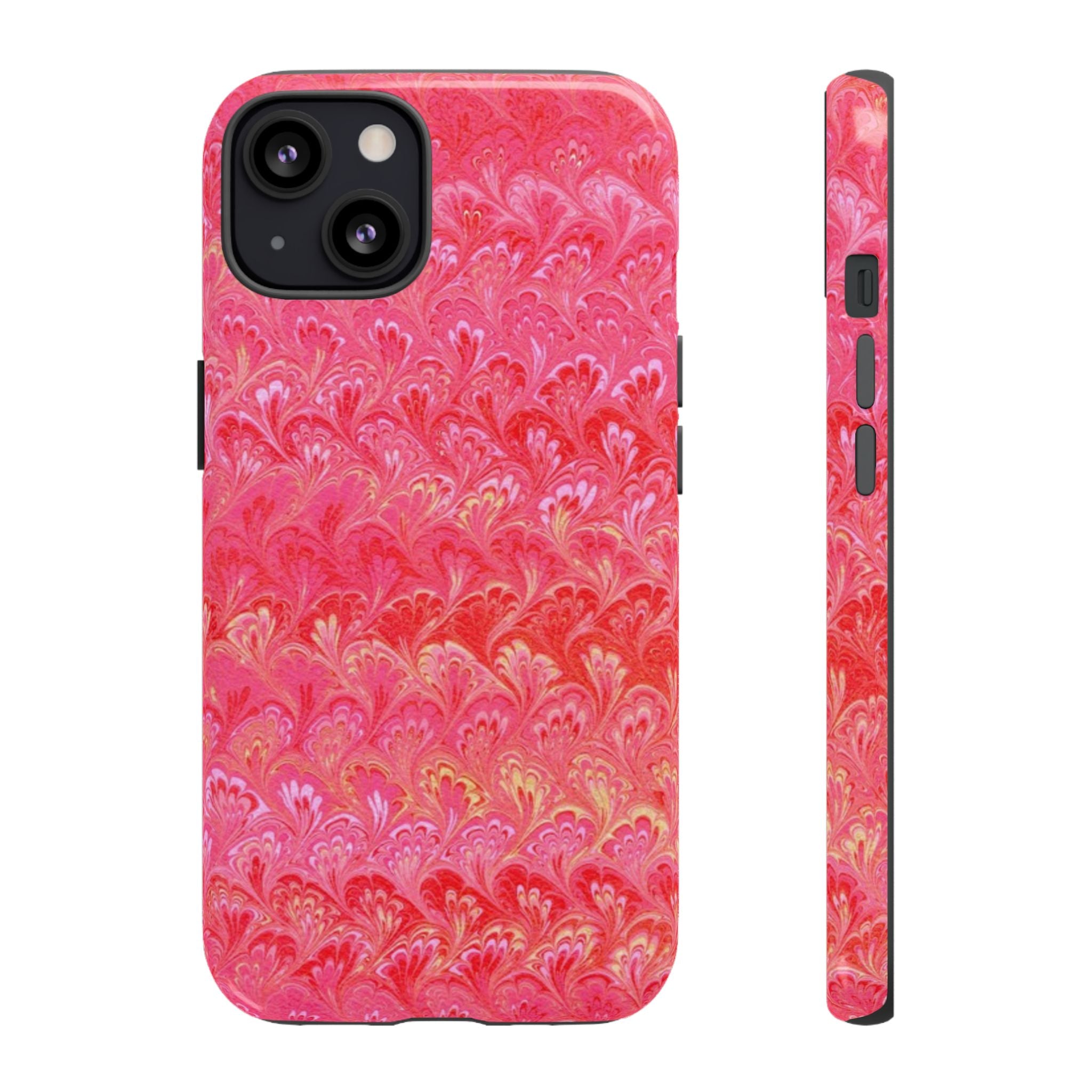 Pink and Gold Marbled Peacock Durable Phone Case - Olive Green and Brown - Matte or Glossy